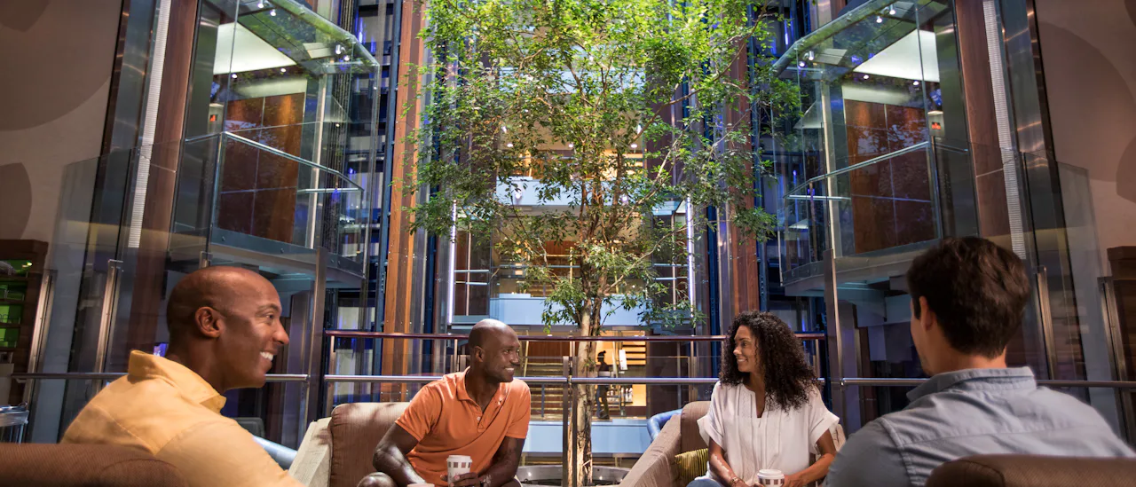 A view over the atrium with its “hanging” tree